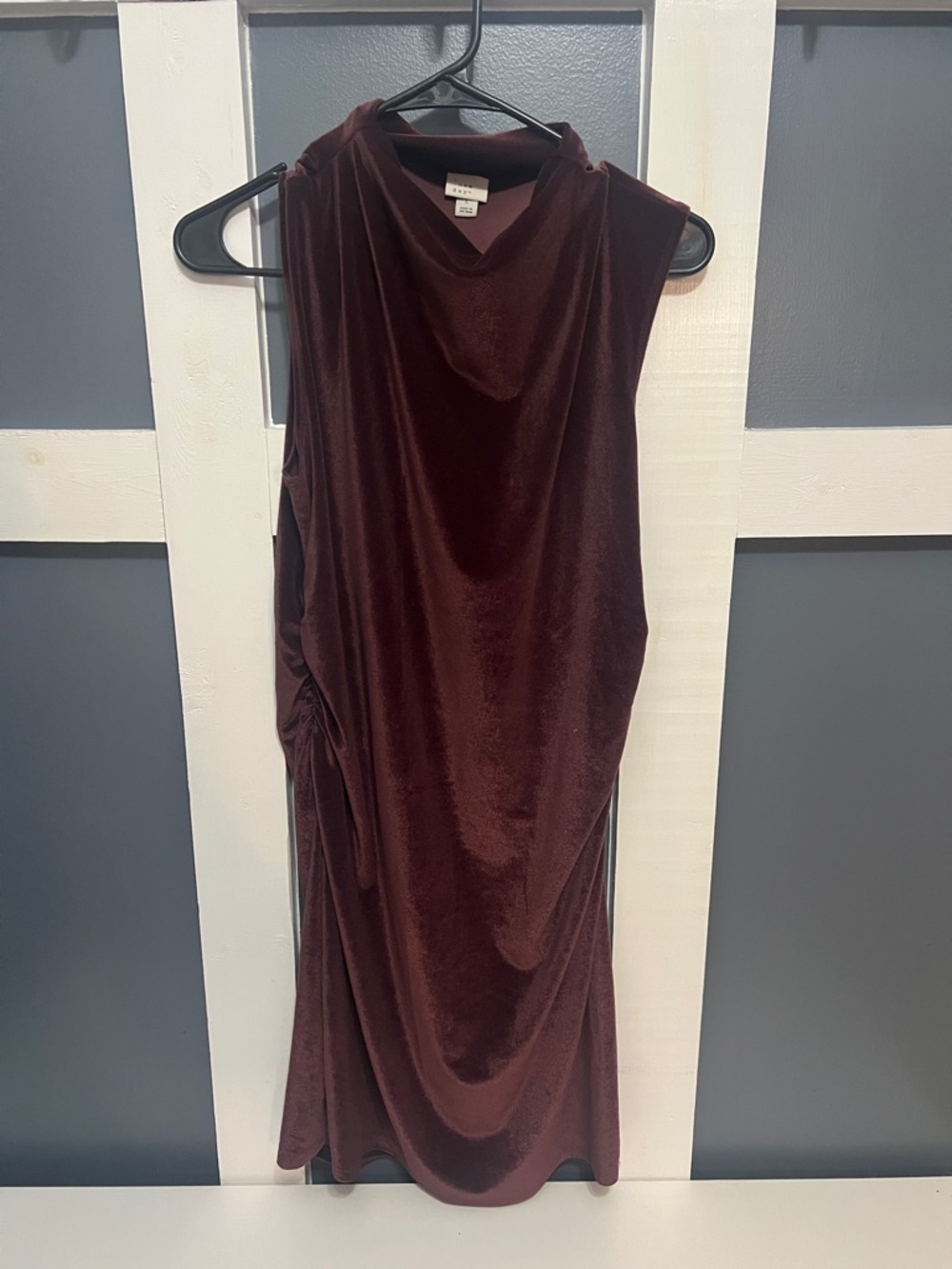 Sleeveless Velvet Drape Dress - Burgundy